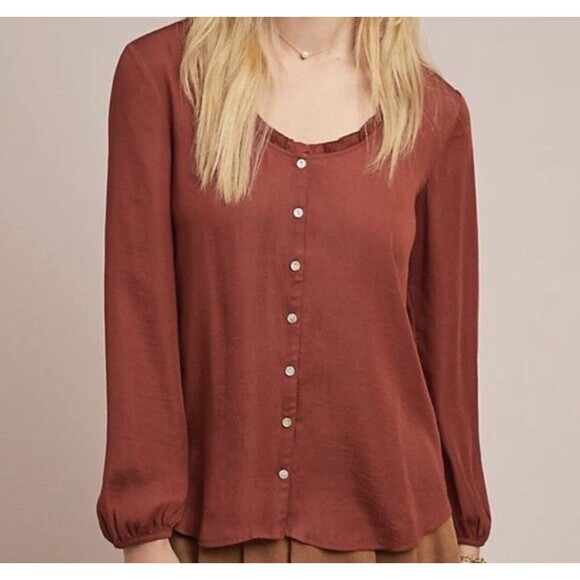 ANTHROPOLOGIE DOLAN Woman’s  Marilyn Collection Top Blouse Red brick  Sz XS - Picture 1 of 16